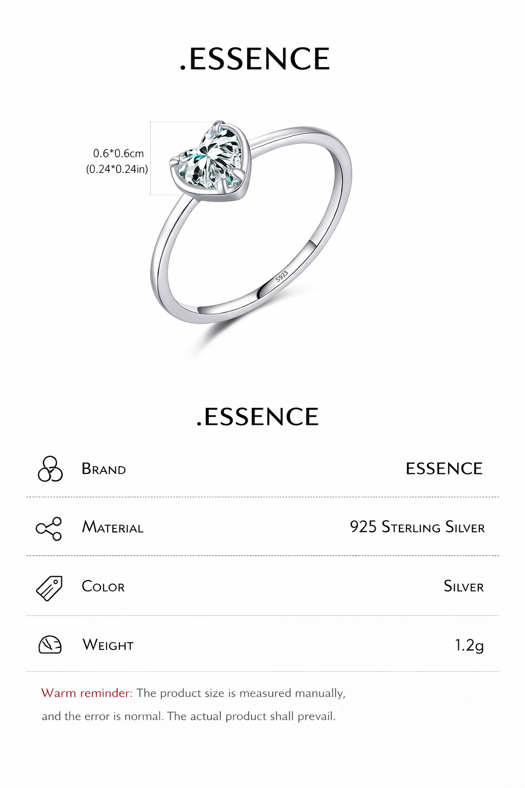 .ESSENCE Heart Cut Silver Ring