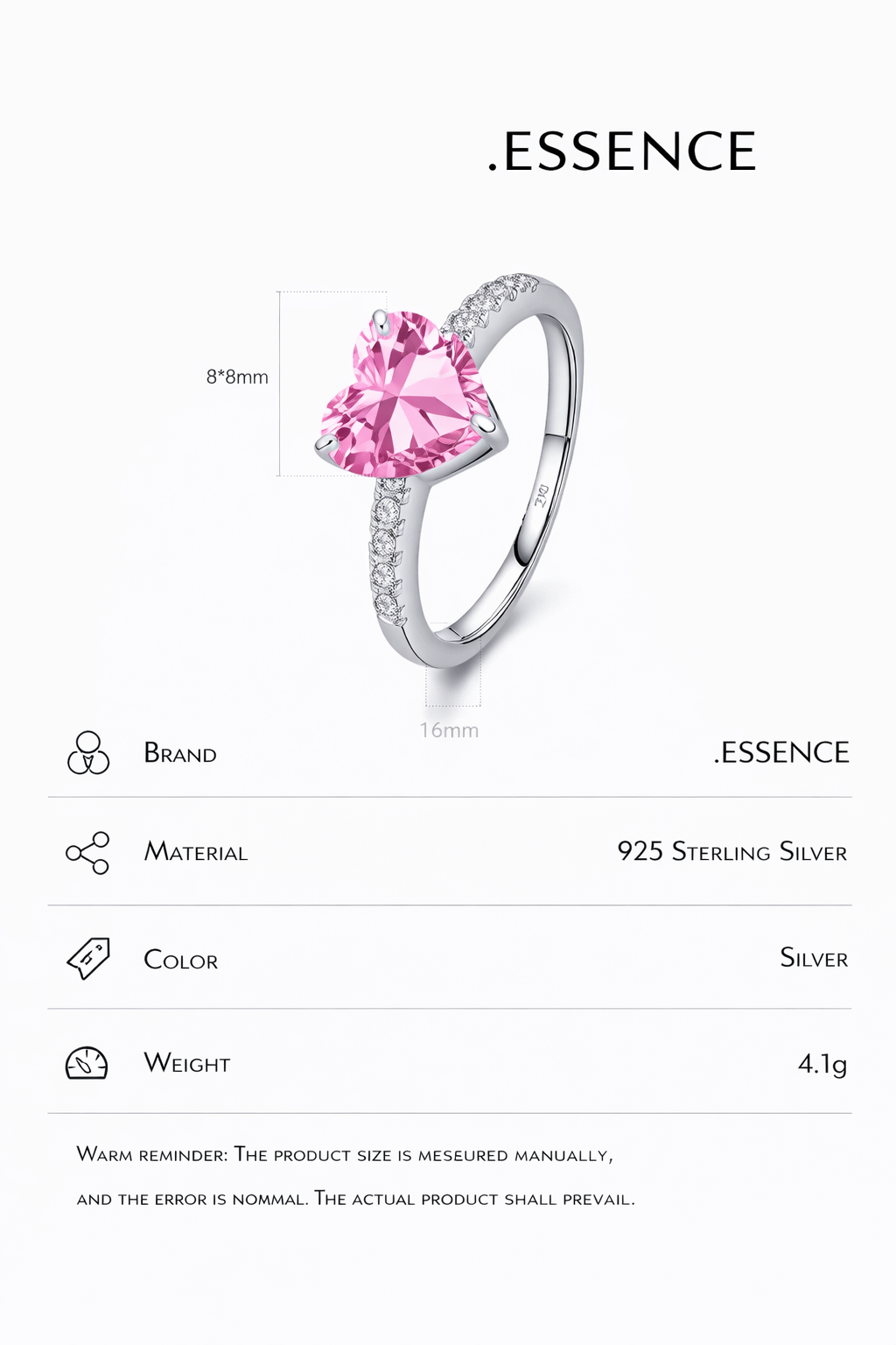 .ESSENCE Pink Heart Crystal Ring