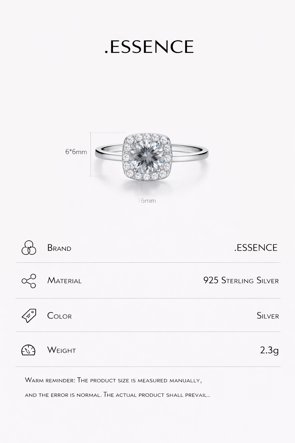 .ESSENCE Cushion Halo Silver Ring
